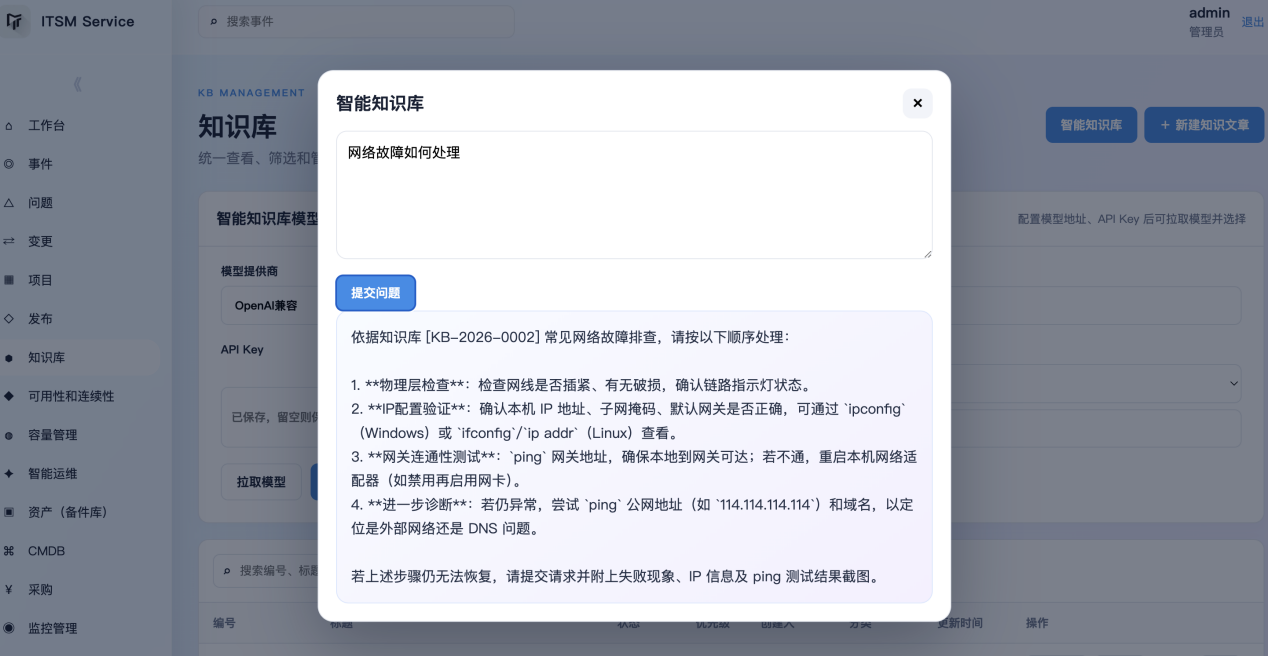 ITSM Service 智能知识库截图